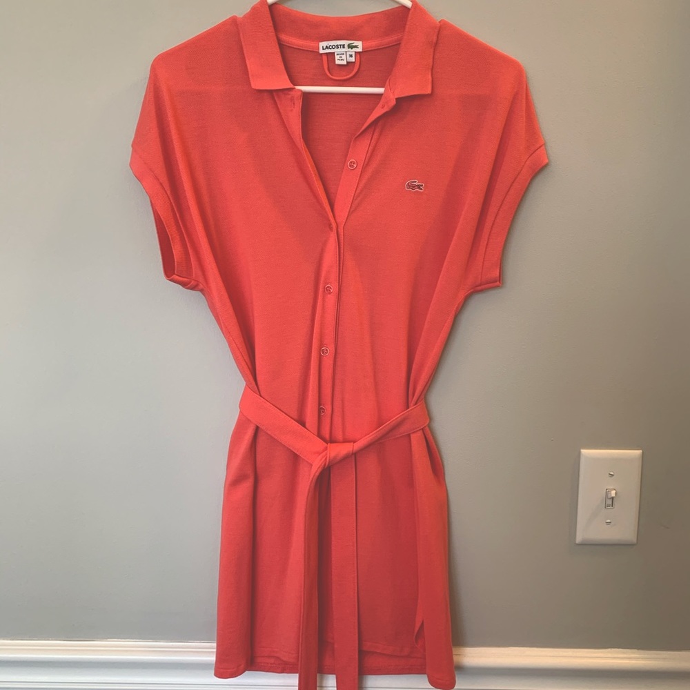 Lacoste Coral Polo Tunic With Tie•Size 36